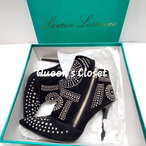 Lauren Lorraine | Women's Suede & Rhinestone Accented Booties - Picture 3 of 6
